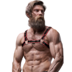 Fetish Submissive Attitude - Arnês De Peitoral De Couro Ecológico Masculino Preto/Vermelho - Image 4