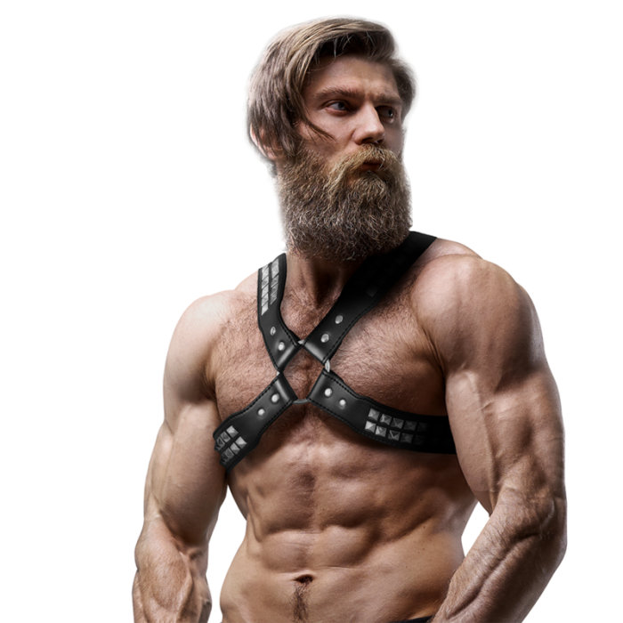 Fetish Submissive Attitude - Arnês De Couro Ecológico Com Peito Cruzado E Rebites Para Homens - Image 4
