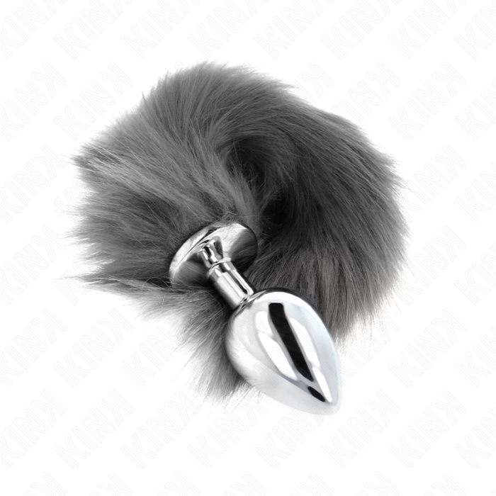 Kink - Plug Anal Tamanho L 10 X 4 Cm Com Cauda Sintética 40 Cm Cinzento E Branco - Image 2