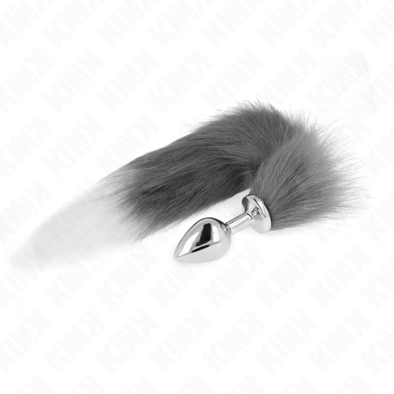 img_189069_0bcac974bf49918bfddffccde2ea16a2_1 Kink - Plug Anal Tamanho M 8 X 3,5 Cm Com Cauda Sintética 40 Cm Cinzento E Branco - Image 1