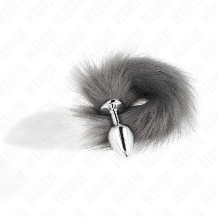 Kink - Plug Anal Tamanho M 8 X 3,5 Cm Com Cauda Sintética 40 Cm Cinzento E Branco - Image 2