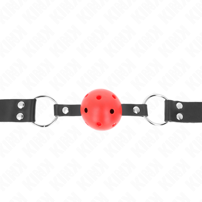 Kink - Bola Respirável 4 Cm Mordaça Com Rebite Duplo Vermelho 62,5 X 2,5 Cm Ajustável 42-58 Cm - Image 3