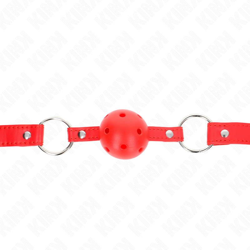 img_189668_3457e1fb0629e225f9804577717891ae_1 Kink - Bola Respirável 4 Cm Mordaça Com Rebite Duplo Modelo 1 Vermelho 62,5 X 2,5 Cm Ajustável 42-58 Cm - Image 1