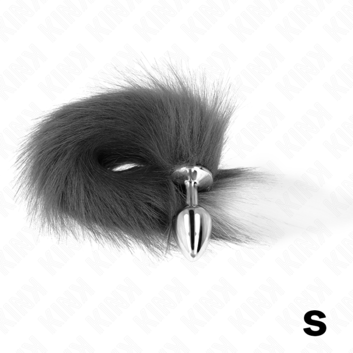 Kink - Plug Anal Tamanho S 7 X 3 Cm Com Cauda Sintética 40 Cm Cinzento E Branco - Image 2