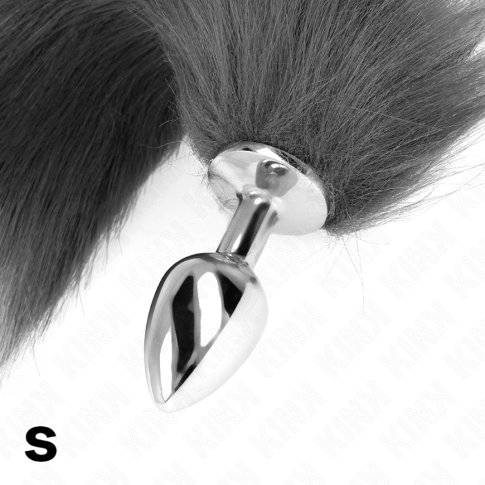 Kink - Plug Anal Tamanho S 7 X 3 Cm Com Cauda Sintética 40 Cm Cinzento E Branco - Image 4