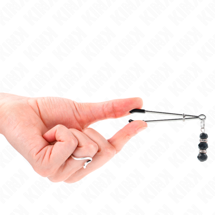 Kink - Pinças Finas Douradas Com 3 Contas De Vidro Pretas 7 Cm - Image 2