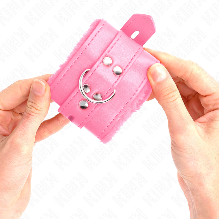 Kink - Pulso Forro De Pele Com Furos Quadrados Rosa E Cinto Rosa Ajustável 17-29 Cm X 6 Cm - Image 4