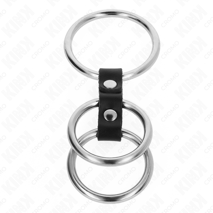 Kink - Anel De Pênis Triplo De Metal De 3,7 Cm A 5 Cm Conectado Com Couro - Image 3