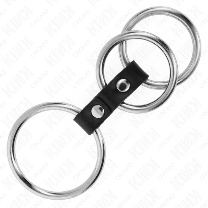 Kink - Anel De Pênis Triplo De Metal De 3,7 Cm A 5 Cm Conectado Com Couro - Image 4