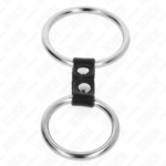 Kink - Anel De Pênis Duplo De Metal 3,7 Cm A 5 Cm Conectado Por Tira De Couro Modelo 2 - Image 3