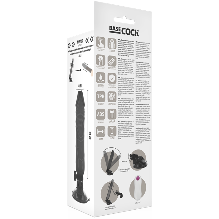 Basecock - Vibrador De Controle Remoto Realístico Preto 20 Cm -O- 4 Cm - Image 5