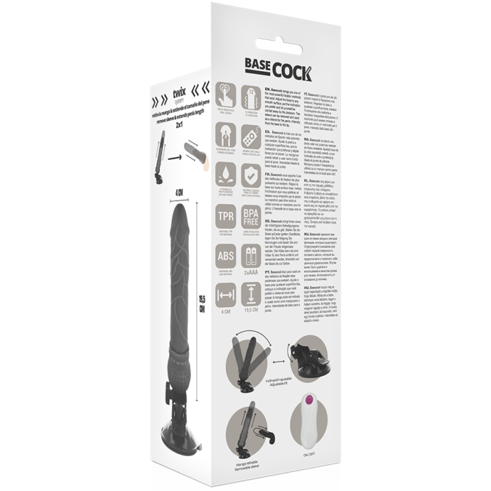 Basecock - Vibrador De Controle Remoto Realista Preto 19.5 Cm -O- 4 Cm - Image 5