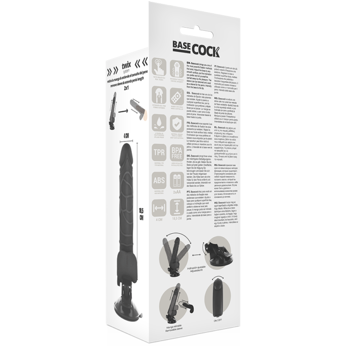 Basecock - Controle Remoto Vibrador Realístico Preto 18.5 Cm -O- 4Cm - Image 5