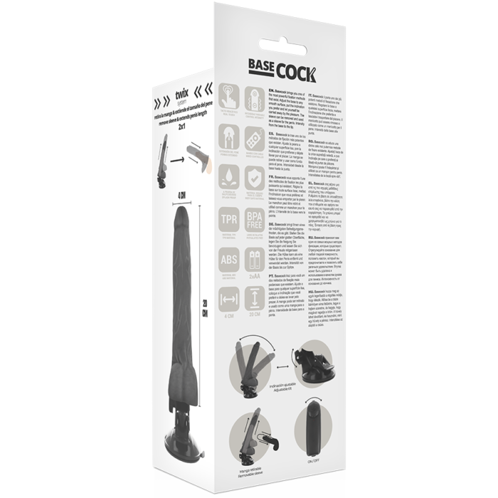 Basecock - Vibrador Realístico De Controle Remoto Preto Com Testículos 20 Cm -O- 4 Cm - Image 5